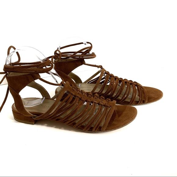 Stuart Weitzman Knotagain Ankle Wrap Flat Suede Sandal Size 8 - Picture 5 of 14